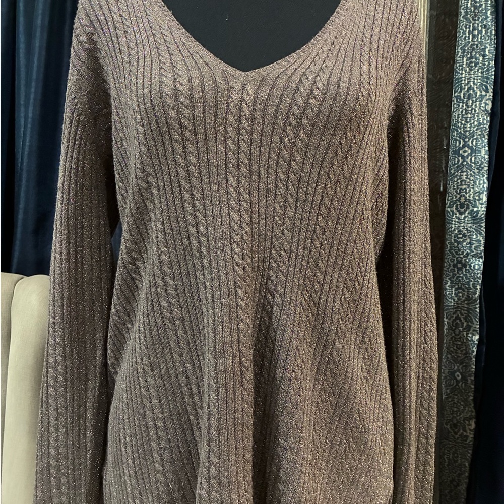 Chico's Brown Metallic V-Neck Sweater